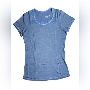 Smartwool Womens NTS Micro 150 blue stripe merino wool base layer T-shirt XS